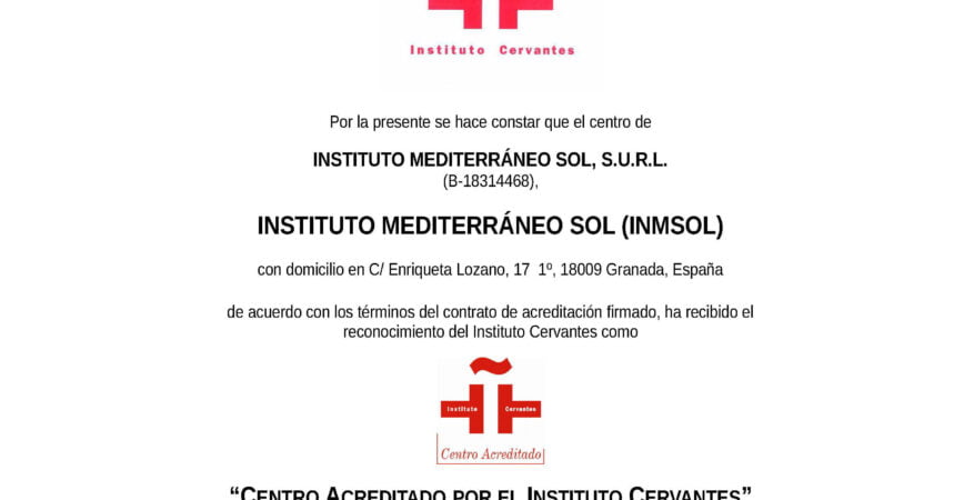 Certificado de acreditación del Instituto Cervantes